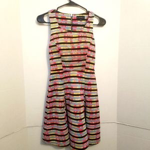 MY MICHELLE FIT AND FLARE SCUBA IKAT SKATER STRIPE PATTERN DRESS